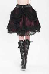 Black/Red Multi-Layered Ruffle Buckle Straps Women's Gothic Skirt